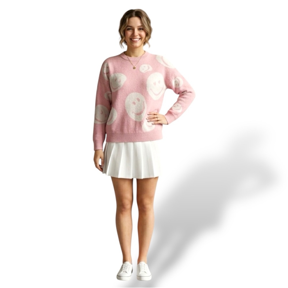 Forever 21 Pink & White Miles of Smiles Knit Pullover Sweater Size Small - Picture 4 of 13